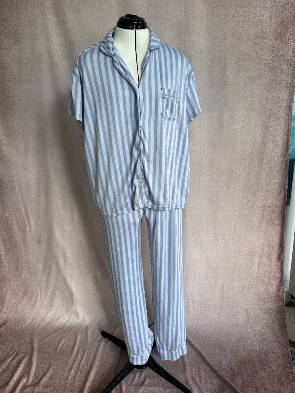 Laura Ashley Comfy Striped Light Blue Pajama set, Large